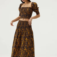 Blurred Out Shirred Maxi Skirt