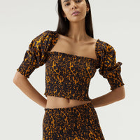 Blur Out Off Shoulder Top Orange Blur