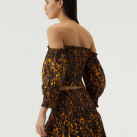 Blur Out Off Shoulder Top Orange Blur