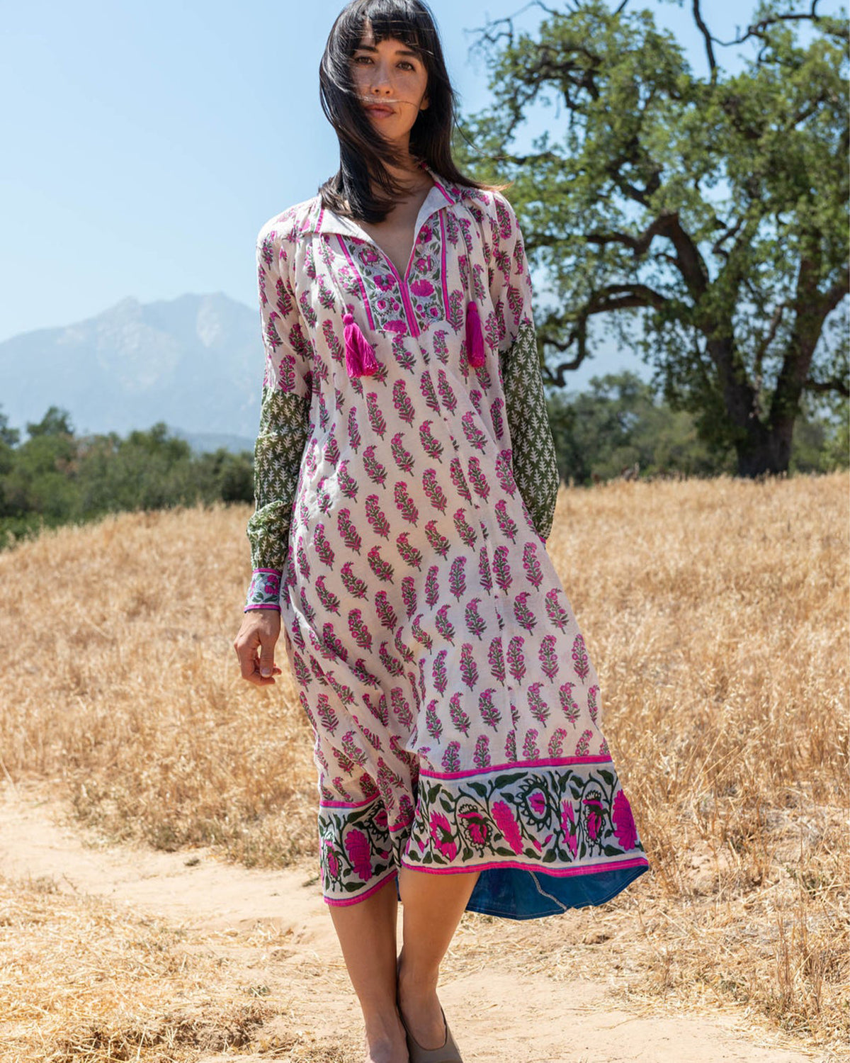 Silk Yukari Dress in Faded Rose Phool Print