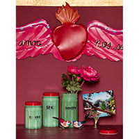 Green Opaline Jar, "Amore"