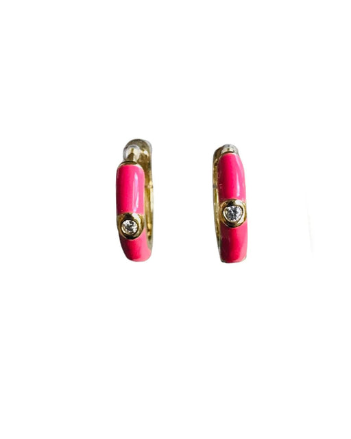 Hot Pink Enamel Huggie Hoop Earrings