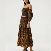 Blurred Out Shirred Maxi Skirt