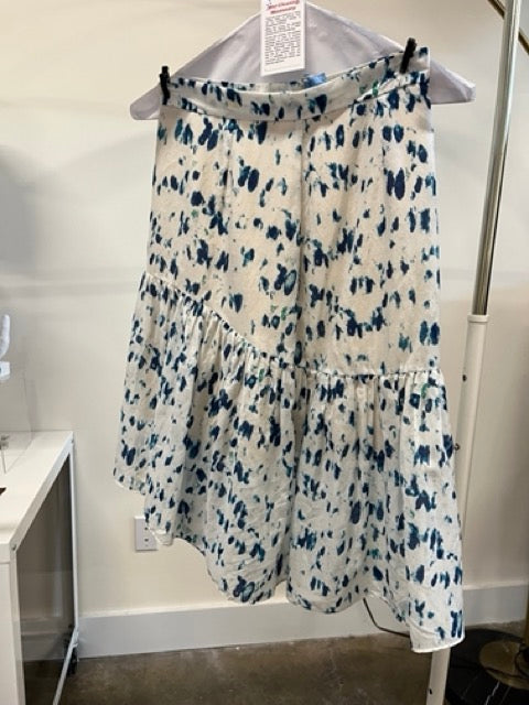 Augden White Silk Skirt with blue splatter - size S
