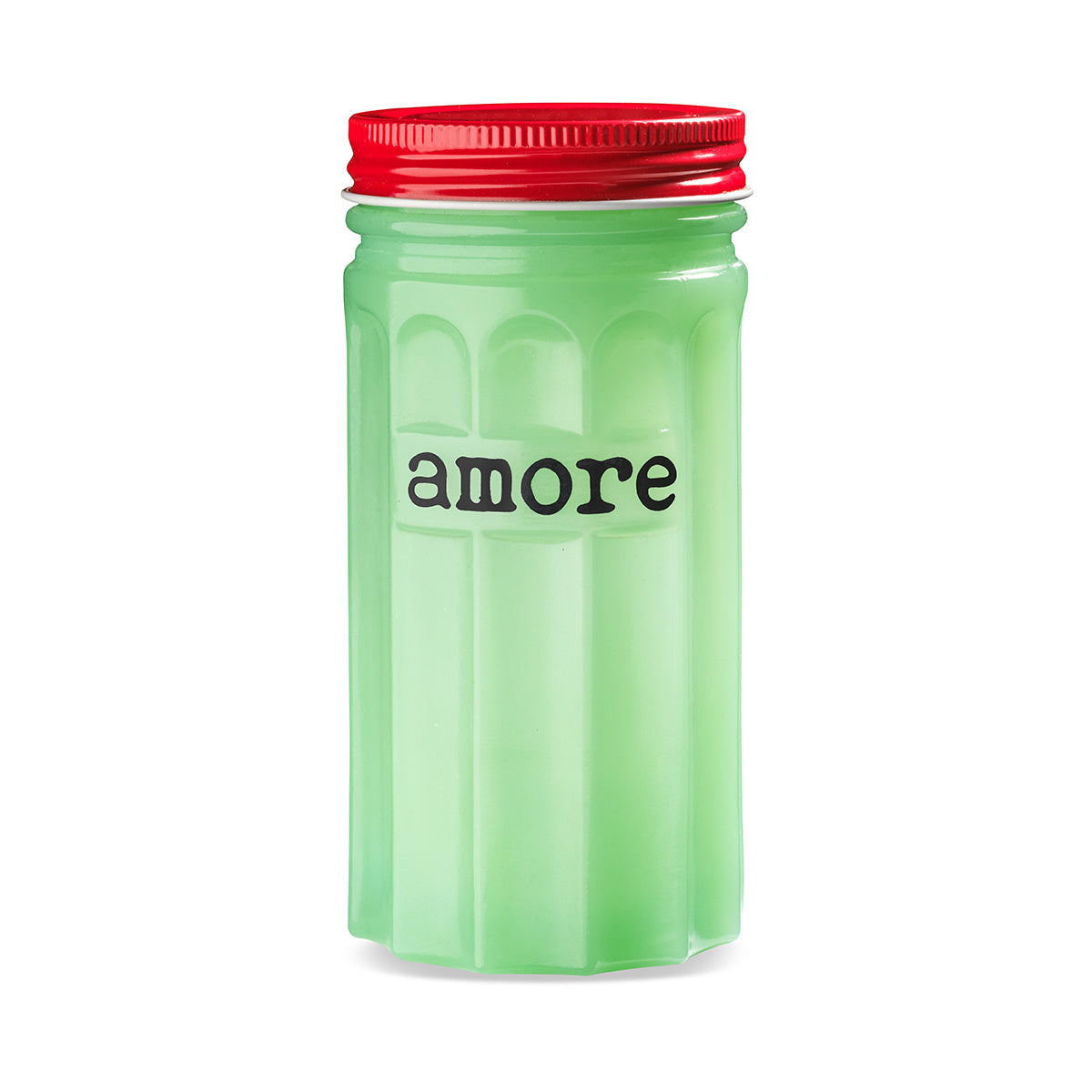 Green Opaline Jar, "Amore"